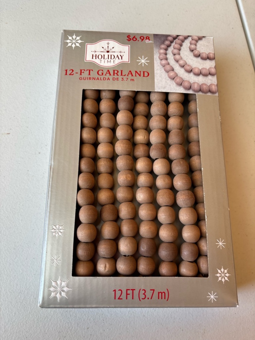 Holiday Time Brown Wooden Bead Garland - Natural Finish